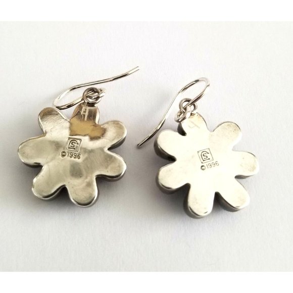 Beautiful Artisan Made Sterling Silver Amethyst & Pearl Floral Earrings JS 55 - Picture 3 of 3